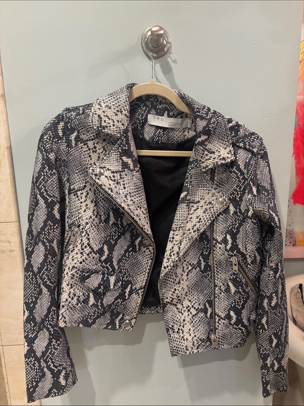 IRO Women's Black & White Snake-Print Moto Jacket